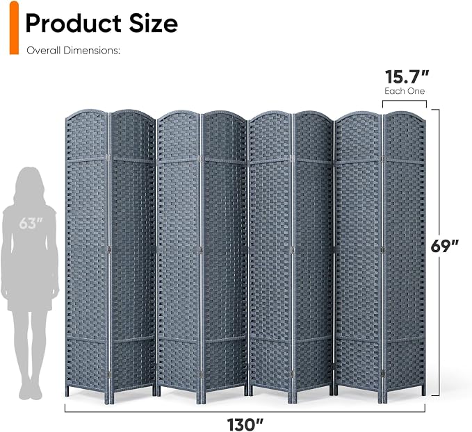 8-Panel Outdoor Privacy Screen, Folding Room Divider Made of Fade Resistant - Image 4