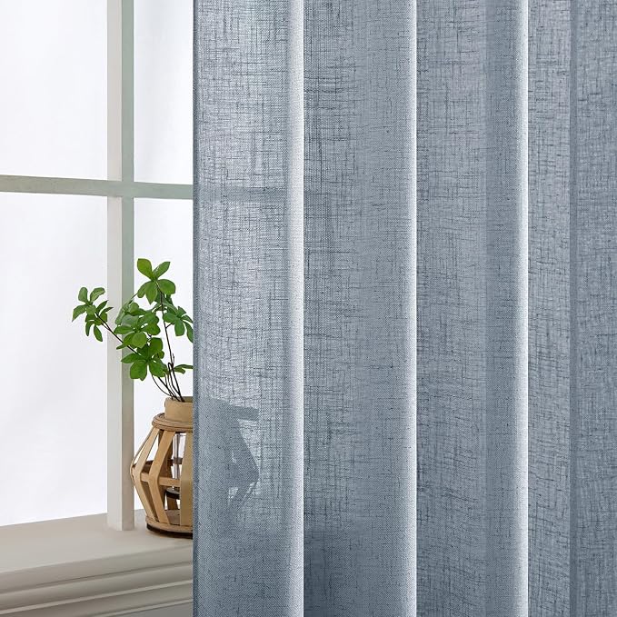 MIULEE Chambray Blue Linen Curtains 96 Inches Long 2 Panels - Image 5