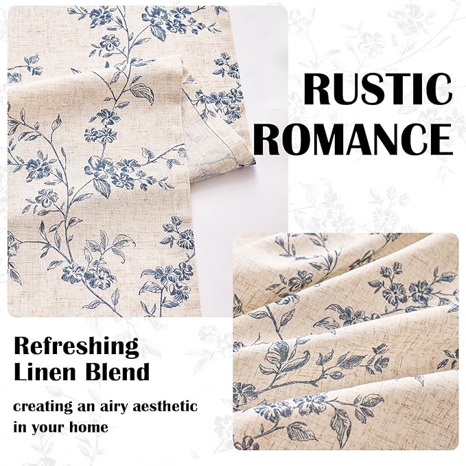 Lazzzy Floral Linen Curtains Farmhouse Extra Long Curtain - Image 4