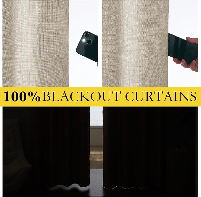 NICETOWN Taupe 100% Blackout Linen Curtains 108 inch Long Burg, Farmhouse Thick - Image 3