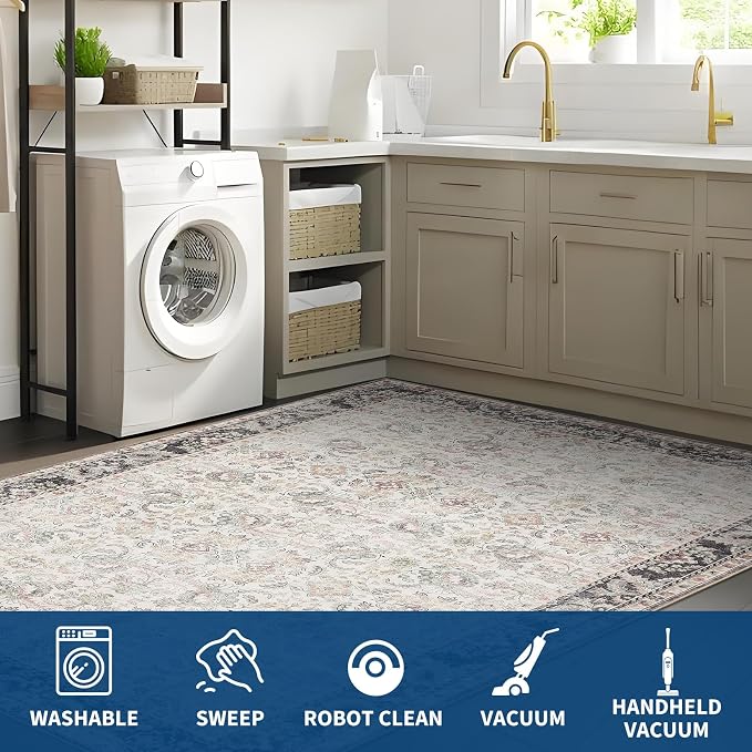 GarveeHome Washable Rugs for Living Room, Vintage Neutral Area Rug, Ultra Soft - Image 7