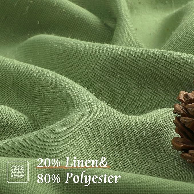 LAMIT Green Linen Curtains for Bedroom, Faux Linen Textured Light Filtering - Image 2