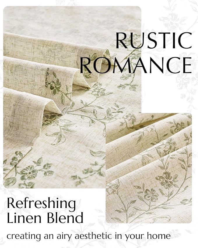 jinchan Linen Floral Curtains for Living Room 96 Inch Length Sage Green Printed - Image 4