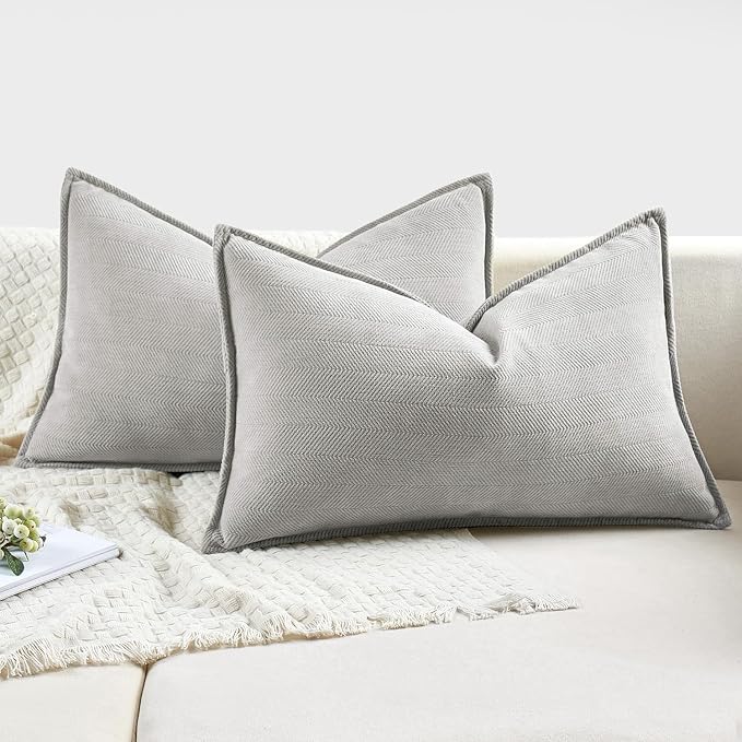 MIULEE Pack of 2 Light Grey Decorative Lumbar Pillow Covers 12x20 Inch Soft - Image 5