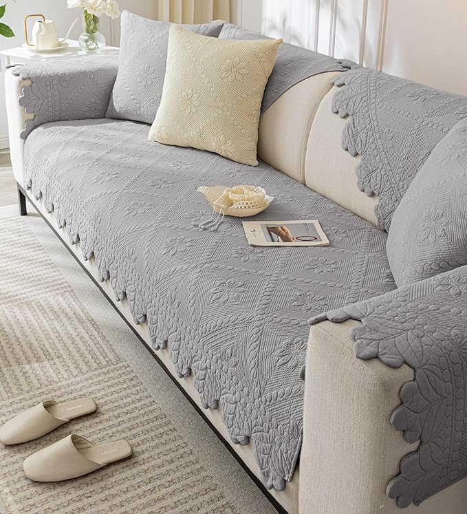 Cotton Quilted Dog Couch Cover for Sofa Farmhouse Rustic Embroidery Sectional - Image 5