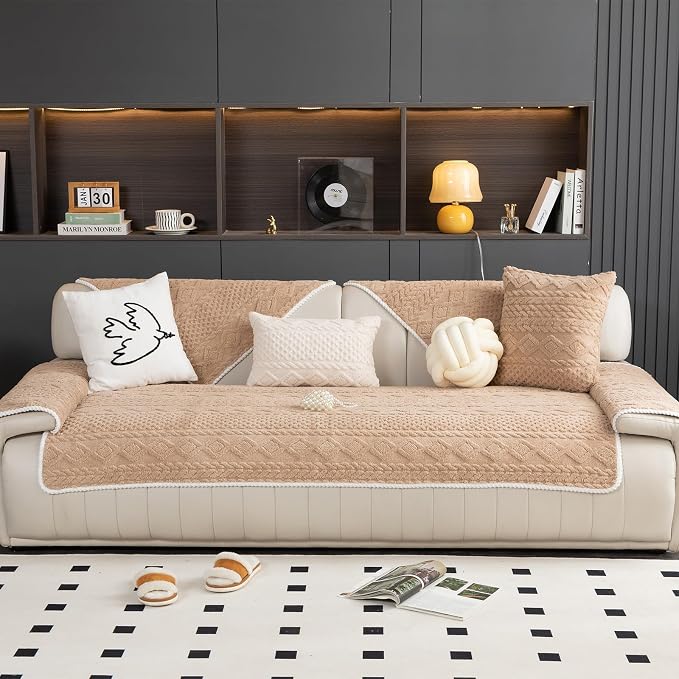 Geometric Jacquard Plush Warm Sofa Couch Cover, Soft Funny Fuzzy Couch Covers - Image 5