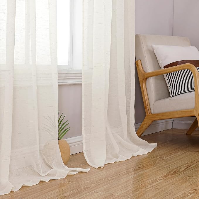 Simplebrand Natural Linen Textured Sheer Curtains 84 inches Length 2 Panels Set - Image 8