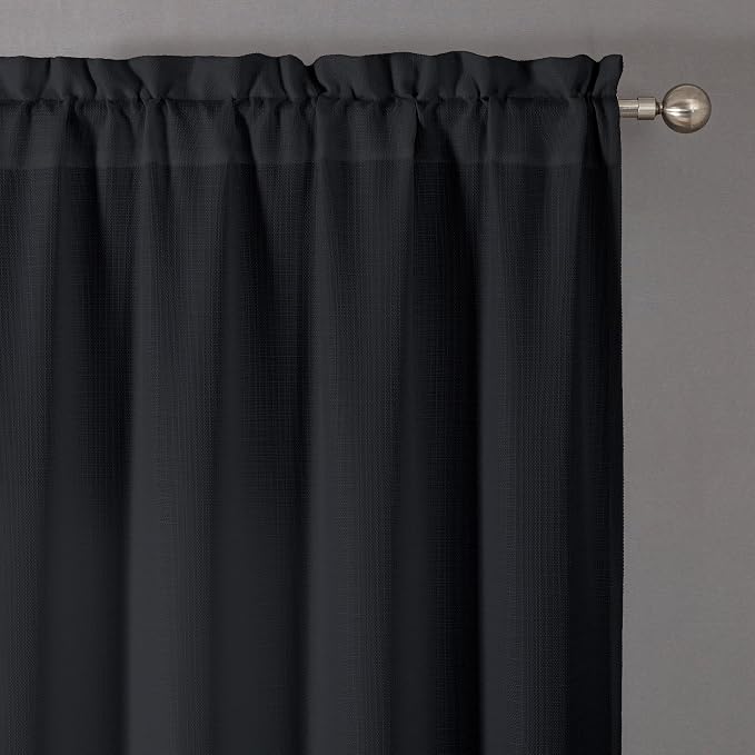 Chyhomenyc Black Valance for Windows, Faux Linen Slub Textured Small Kitchen - Image 8