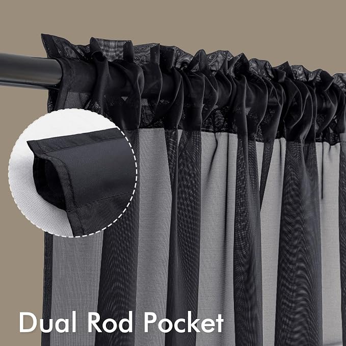 MIULEE Black Sheer Curtains 72 Inches Long, 4 Panels Set, Light Filtering - Image 3