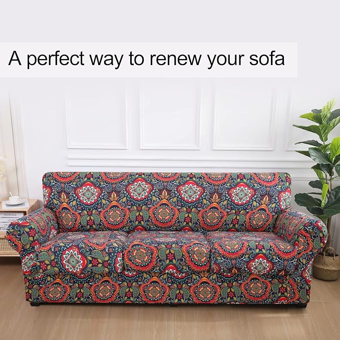 hyha Couch Cover, Floral Pattern, 4 Pieces, Sofa Slipcovers, - Image 8