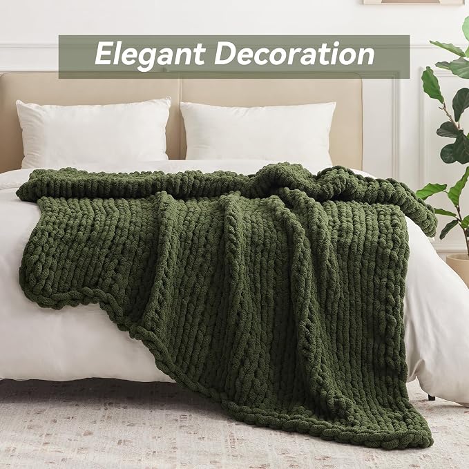 Negwoo Chunky Knit Throw Blanket, Handmade Green Crochet Big Thick Blanket - Image 3