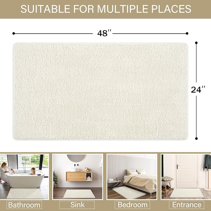 LOCHAS Luxury Bathroom Rug Shaggy Bath Mat 24 x 48 Inch, Washable Non Slip Bath - Image 2