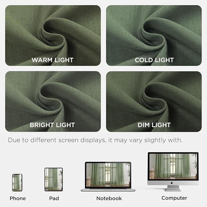 Joydeco Linen Curtains 72 Inch Length 2 Panel Sets, Light Filtering Curtains - Image 2