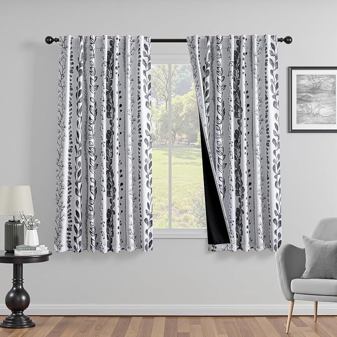 MEETSKY Boho Blackout Leaves Patterned Curtains 63 Inch Long 2 Panels Set - Image 2