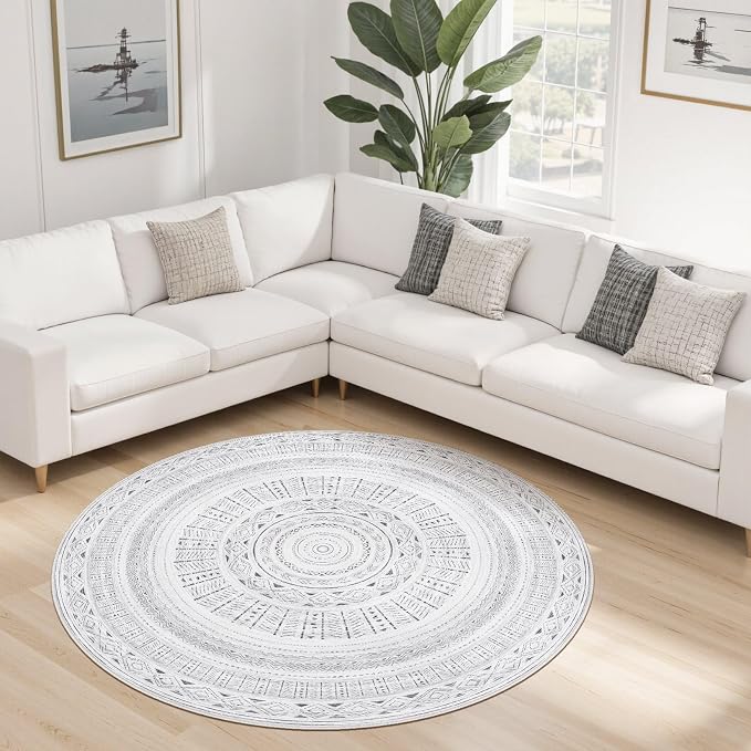 cotiled 5x5 Round Area Rug Living Room: Washable Boho Rugs - Image 8