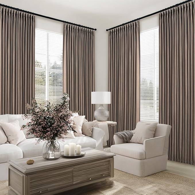 Topfinel Dark Flax Pinch Pleated Linen Curtains 105 Inch Length 2 Panels - Image 7
