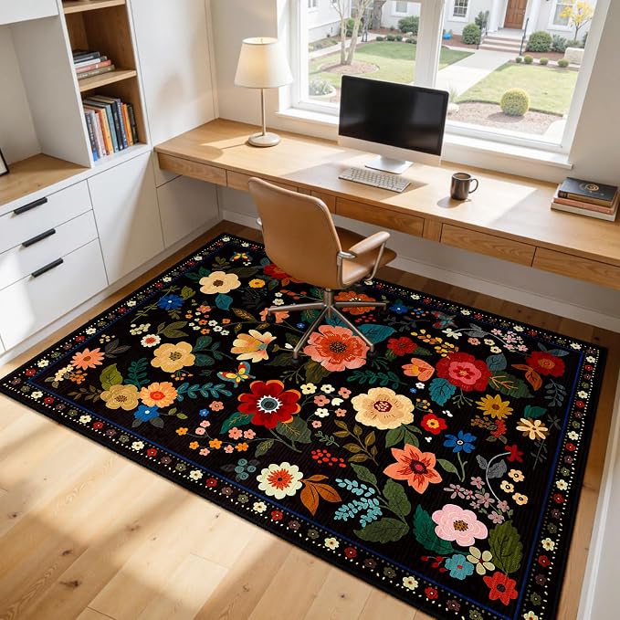 RELEANY Floral Nursery 7x9 Area Rugs Washable Print Boho Cute Carpet Non Slip - Image 9