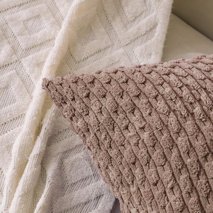 Set of 4 Light Brown Decorative Throw Pillow Covers 12x20 Inch Corduroy Pillow - Image 2