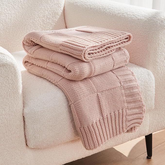 CozeCube Check Knit Throw Blanket, Decorative Christmas Soft Cozy Warm Knitted - Image 8