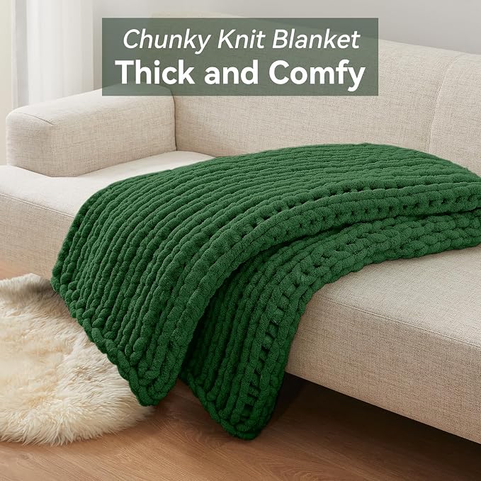 Negwoo Chunky Knit Throw Blanket, Handmade Grass Green Crochet Big Thick Blanket - Image 4