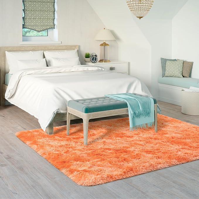 Goideal Fluffy Rug for Bedroom Living Room, 3x5 Orange Area Rugs, Faux Fur Shag - Image 3