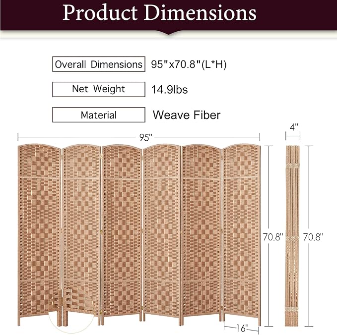 Rose Home Fashion 6 ft Tall Room Divider, Room Dividers and Folding Privacy - Image 3
