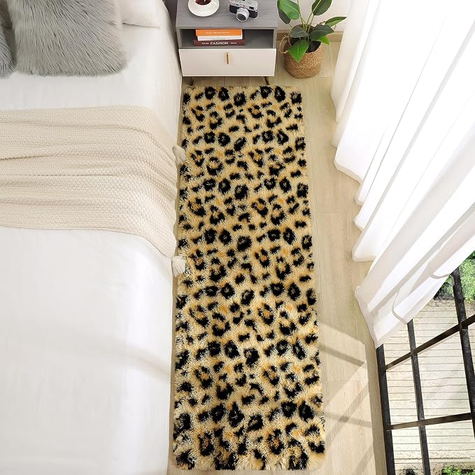 Amearea Soft Runner Rugs for Bedroom, 2x6 Feet Fluffy Leopard Runner Rug - Image 4
