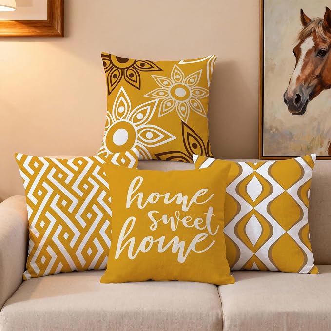 Hexagram Geometric Yellow Pillow Covers 18x18 Set of 4, Decorative Outdoor - Image 7
