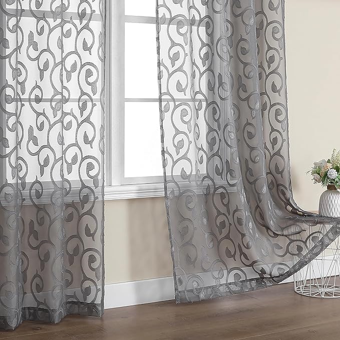 OWENIE Furman Sheer Charcoal Gray Curtains 84 inches Long - Image 5