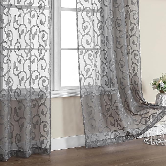 OWENIE Furman Extra Long Sheer Charcoal Gray Curtains 96 inches Long by OWENIE