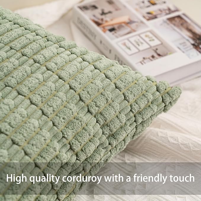 Pack of 2 Christmas Green Corduroy Decorative Throw Pillow Covers 12x20 Inch - Image 2