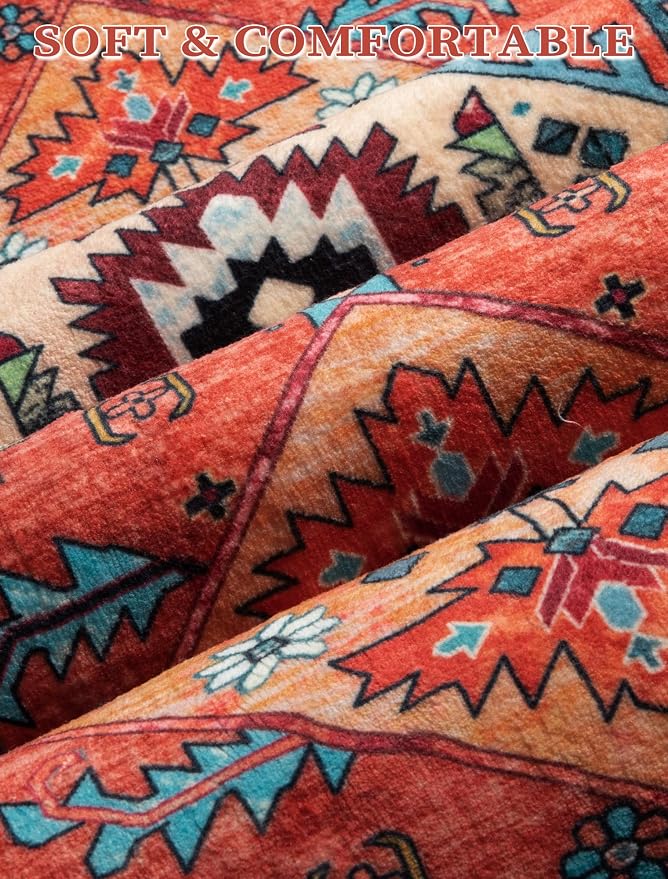 SERISSA Boho Washable Runner Rug, 2x5 Rug Runner Non-Slip Vintage Orange - Image 4