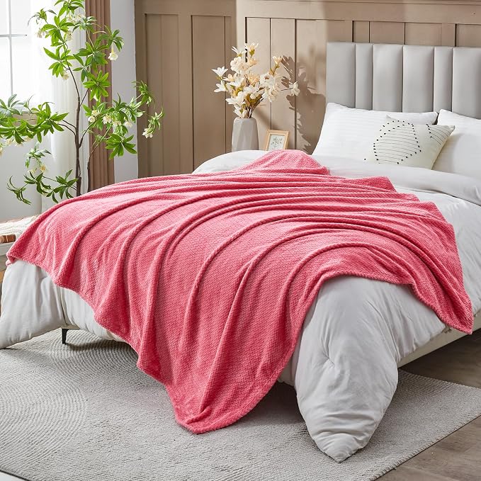NEWCOSPLAY Super Soft Queen Blanket Coral Pink Premium Silky Flannel Fleece by NEWCOSPLAY