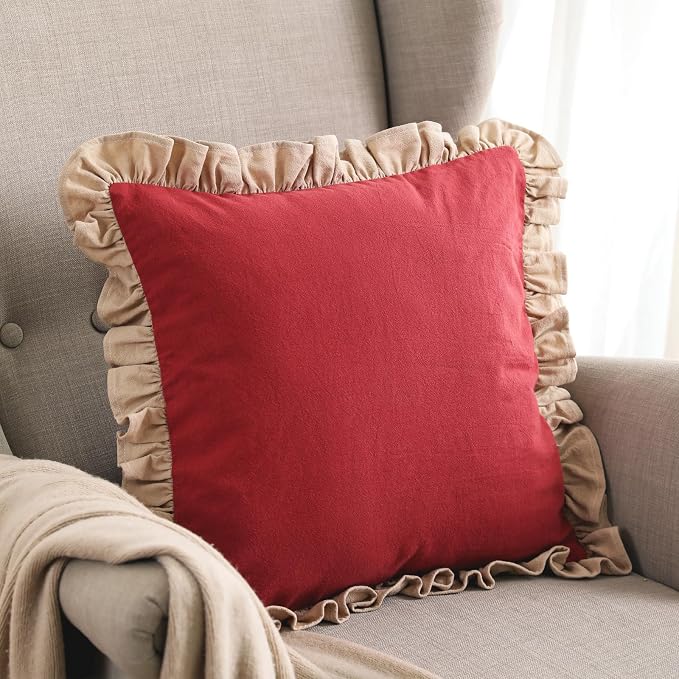 patdrea Shabby Chic Red Decorative Throw Pillow Covers 22x22 Set of 2, - Image 2