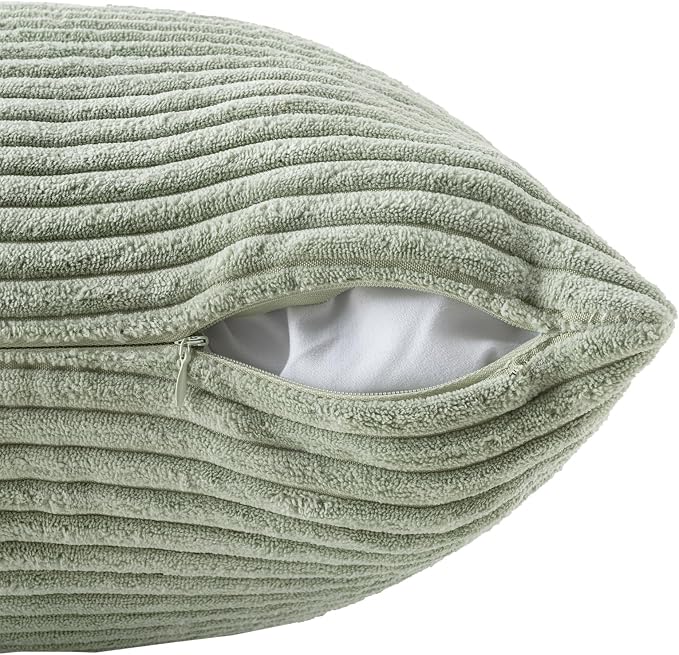Volcanics Set of 4 Sage Green Corduroy Decorative Couch Throw Pillow Covers - Image 5