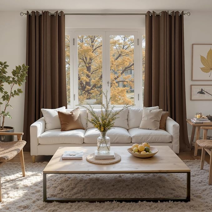 BGment Brown Linen Curtains for Living Room 72 Inch Length, Non See Through - Image 2