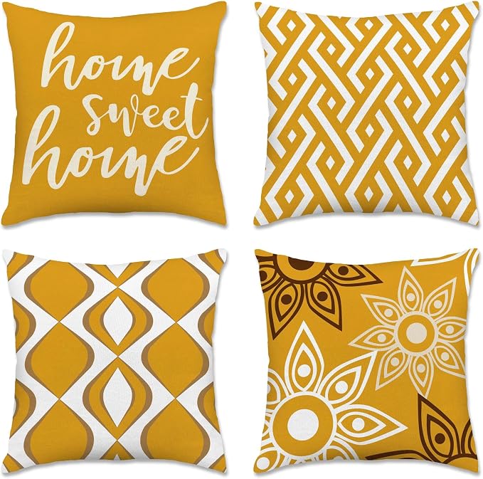 Hexagram Geometric Yellow Pillow Covers 18x18 Set of 4, Decorative Outdoor by Hexagram
