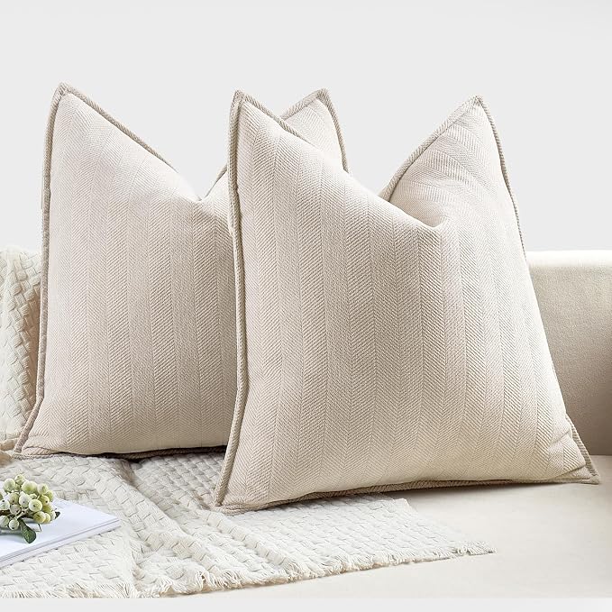 MIULEE Pack of 2 Cream Beige Decorative Pillow Covers 18x18 Inch Soft Chenille - Image 6