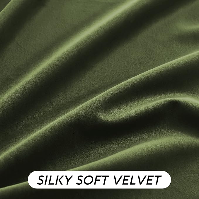 RYB HOME Olive Green Velvet Curtains 72 inches Length - Image 4