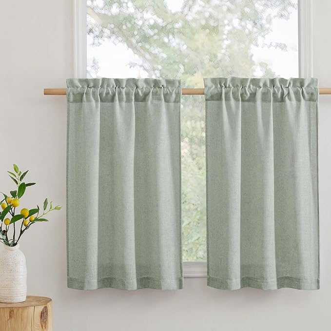 RYB HOME Cafe Curtains 24 inches Length, Linen Sheer Short Curtains by RYBHOME