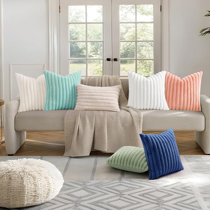 decorUhome Summer Cozy Faux Fur Throw Pillow Covers 20x20 Set of 2 Decorative - Image 8