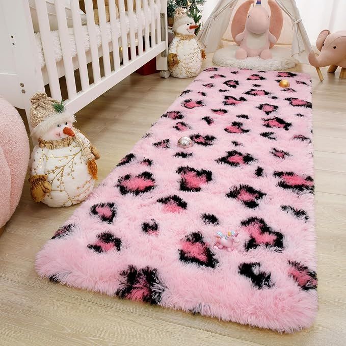 Amearea Pink Runner Rug for Bedroom Girls, 2x6 Feet Fluffy Leopard Runner Rug - Image 3