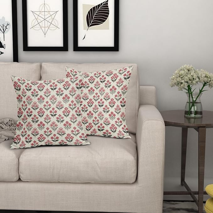Black Red Christmas Floral Block Print Pillow Covers 18x18 Inch Set of 2 - Image 7