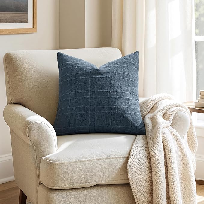 MIULEE Decorative Linen Check Euro Shams Throw Pillow Covers Neutral Farmhouse - Image 6