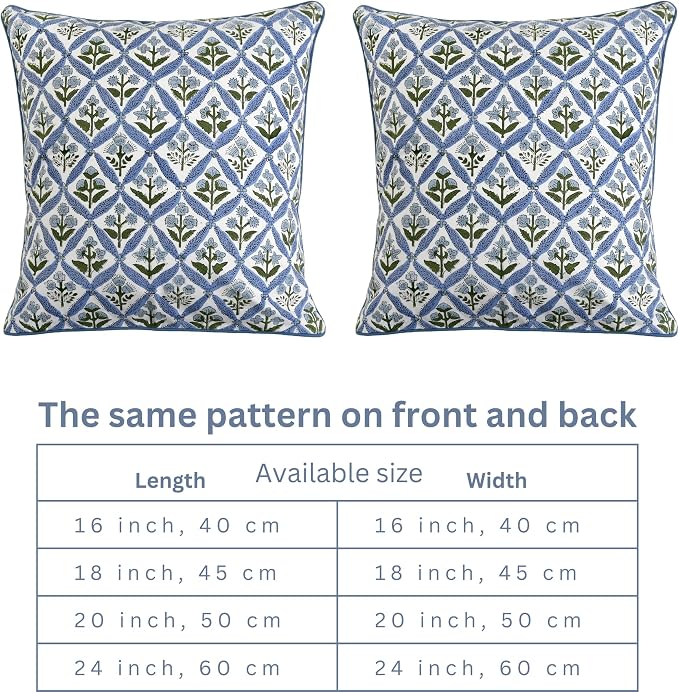 Ridhi Block Print Light Steel Blue Pillow Cover 24" x 24" Decorative Couch - Image 5