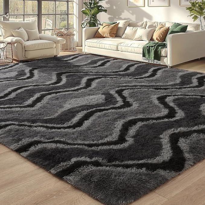 Meralax Grey Rugs for Living Room Bedroom, 4x6 Soft Area Rug Fluffy Shaggy - Image 3