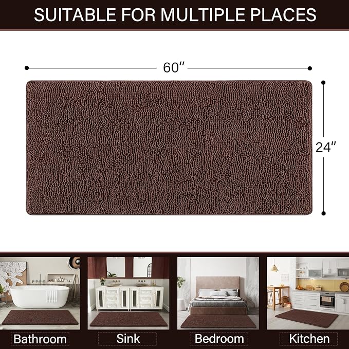 LOCHAS Luxury Bathroom Rug Shaggy Bath Mat 24 x 60 Inch, Washable Non Slip Bath - Image 2