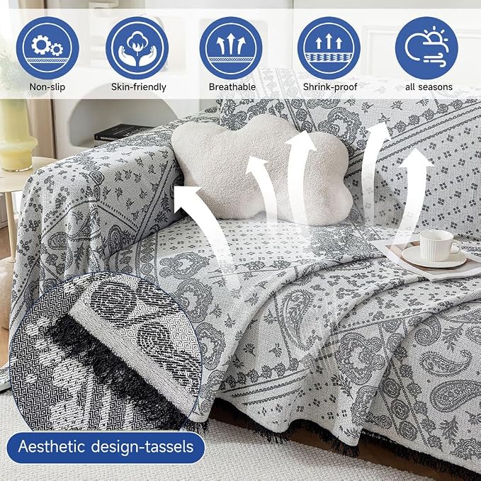 ROOMLIFE Black Couch Covers for Sofa, Sofa Covers Washable Non Slip Furniture - Image 2