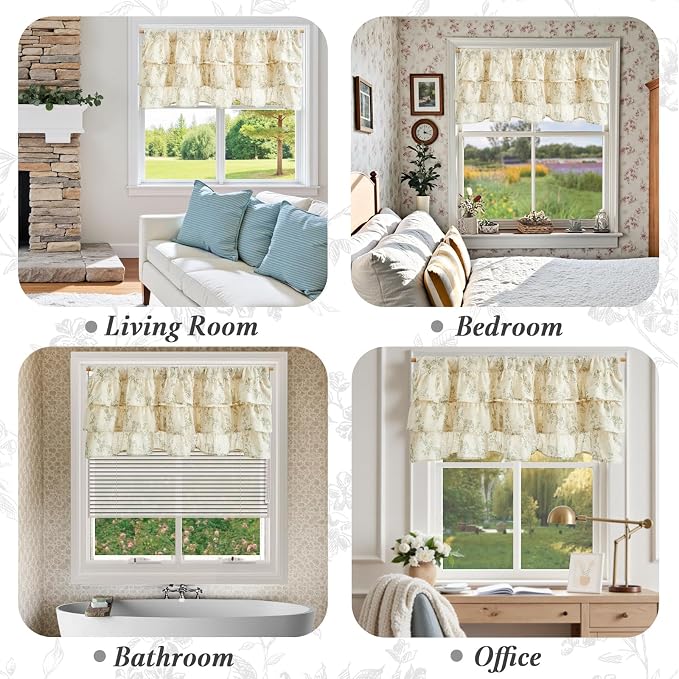 jinchan Ruffled Floral Valance Curtain Shabbychic Linen Window Valance 18 Inch - Image 4