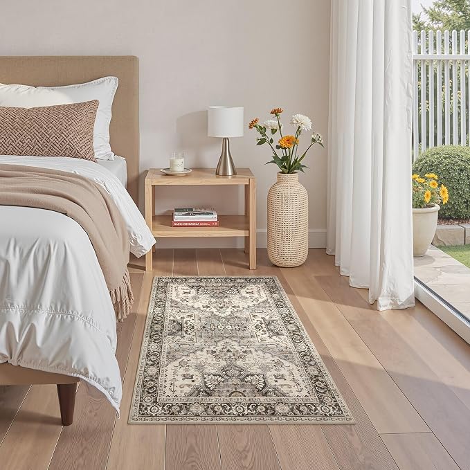 3x5 Washable Entryway Rug: Non-Slip Soft Vintage Floral Indoor Area Rug - Image 4